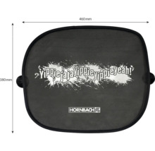 Sonnenschutz fürs Auto mit Hornbach Logo und Aufdruck Yippie jaja yippie yippie yeah, Abmessungen 460 mal 380 Millimeter.