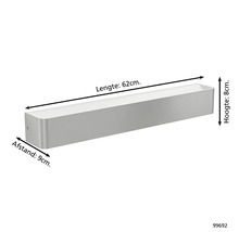 Wandleuchte mit Maßen: Länge 62 Zentimeter, Höhe 8 Zentimeter, Tiefe 9 Zentimeter.