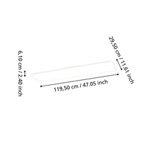 LED-Panel mit Maßen: Länge 119,50 Zentimeter, Breite 29,50 Zentimeter, Höhe 6,10 Zentimeter.