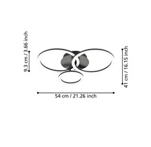 LED-Deckenleuchte mit drei Ringen, Maße: Breite 54 Zentimeter, Tiefe 41 Zentimeter, Höhe 9,3 Zentimeter.