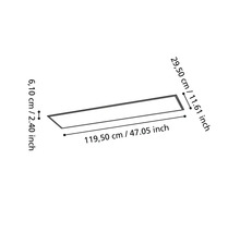 Maßzeichnung für ein rechteckiges LED-Panel mit den Maßen 119,50 Zentimeter Länge, 29,50 Zentimeter Breite und 6,10 Zentimeter Höhe.