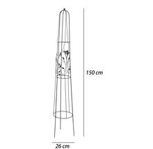 Rankobelisk aus Metall mit Vogel- und Blattdekor, Höhe 150 Zentimeter, Durchmesser 26 Zentimeter.
