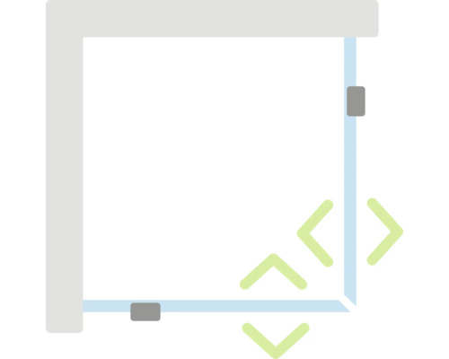 Schematische Darstellung einer Duschkabine mit Eckeinstieg.