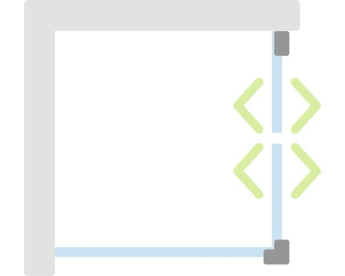 Symbol für den Verstellbereich einer Duschkabine oder Glastür.