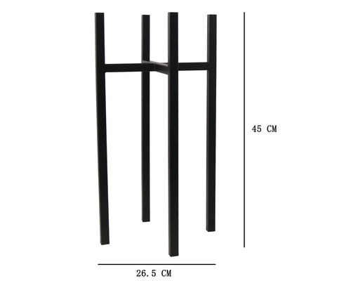 Moderner Blumenständer aus Metall mit quadratischem Rahmen, Höhe 45 Zentimeter, Breite 26,5 Zentimeter.