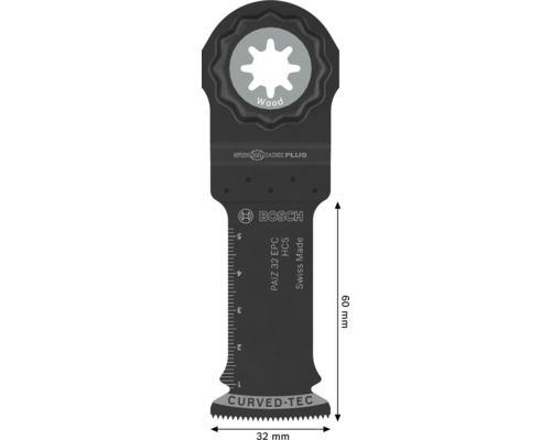 Bosch Starlock Plus Tauchsägeblatt PAIZ 32 EPC für Holz, 32 Millimeter Breite, 60 Millimeter Schnitttiefe mit Curved Tec