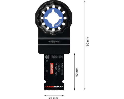 Bosch Starlock Tauchsägeblatt Expert MetalMax AIZ 20 AIT für Metall, 20 Millimeter Breite, 40 Millimeter Schnitttiefe, 90 Millimeter Gesamtlänge.