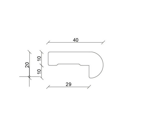 Technische Zeichnung eines Treppenkantenprofils mit Maßen in Millimetern.