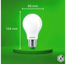 Philips LED Lampe mit E27 Sockel, Maße 104 mal 60 Millimeter (Image AI modified or generated)