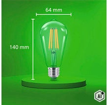 Philips LED Filament Glühbirne in Birnenform mit E27 Sockel, 140 Millimeter Höhe und 64 Millimeter Durchmesser. (Image AI modified or generated)