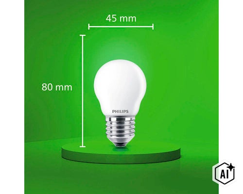 Philips LED Tropfenlampe mit E27 Sockel, 45 Millimeter Durchmesser und 80 Millimeter Höhe (Image AI modified or generated)