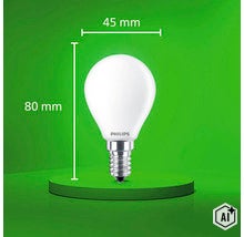 Philips LED Tropfenlampe E14 mit 45 Millimeter Durchmesser und 80 Millimeter Höhe (Image AI modified or generated)