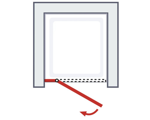 Schematische Darstellung eines Fensters mit Drehfunktion und Pfeil zur Verdeutlichung der Öffnungsrichtung