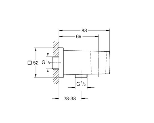 Technische Zeichnung eines Wasseranschlusses mit Maßangaben