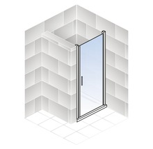 Eckdusche mit Glastür in einem Badezimmer