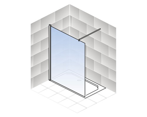 Begehbare Dusche mit Duschwanne und Duschwand