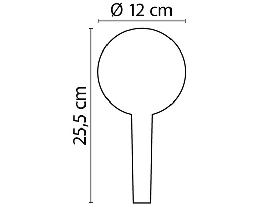 Technische Zeichnung einer Leuchte mit den Maßen 12 cm Durchmesser und 25,5 cm Höhe