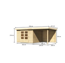 Abmessungen eines Gartenhauses aus Holz mit Vordach
