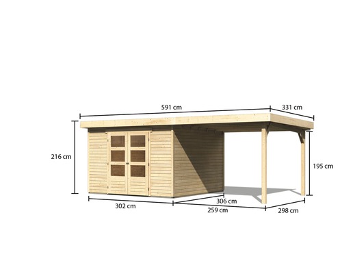 Abmessungen eines Gartenhauses mit Carport