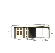 Abmessungen eines Gartenhauses mit Anbau