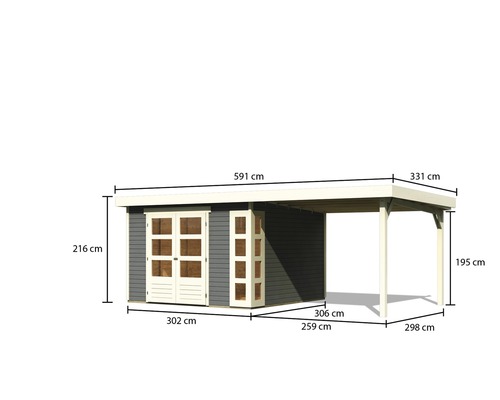Abmessungen eines Gartenhauses mit Anbau