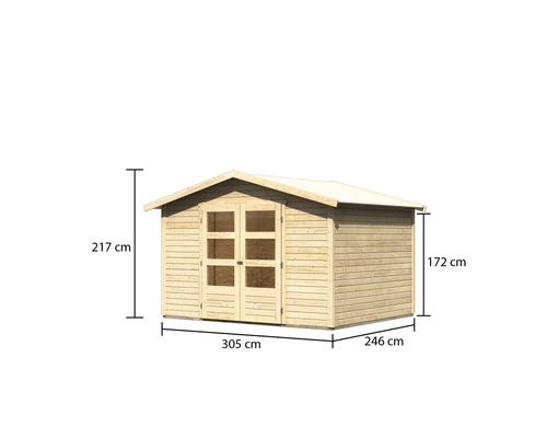 Gartenhaus aus Holz mit den Maßen 305 cm x 246 cm x 217 cm