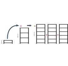 Diagramm zeigt, wie Regalböden zu einem Regalsystem mit 1800 mm und 2230 mm Höhe hinzugefügt werden können.