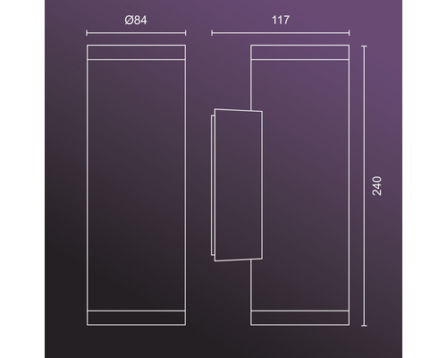 Technische Zeichnung einer Lampe mit Maßangaben