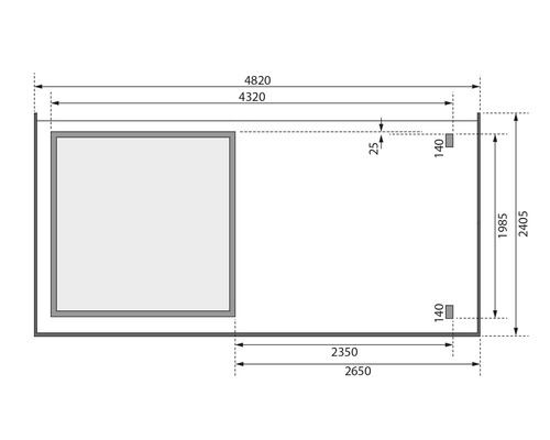 Technische Zeichnung eines Gartenhauses mit Maßangaben