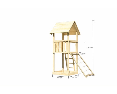 Spielturm aus Holz mit Leiter und Abmessungen