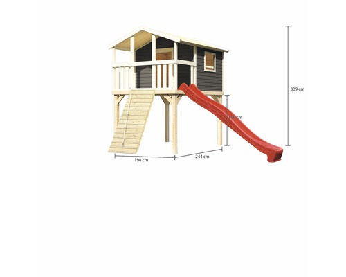 Spielhaus aus Holz mit Rutsche und Leiter, Maßangaben