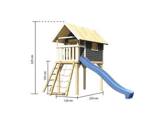 Spielturm mit Rutsche und Leiter, Maße 325 x 224 x 120 cm