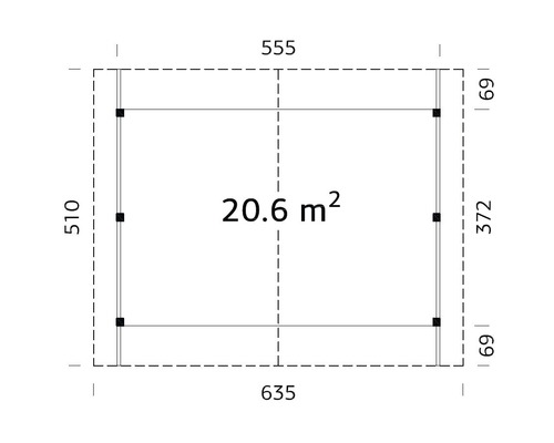 Grundrisszeichnung mit Maßangaben und einer Fläche von 20,6 Quadratmetern