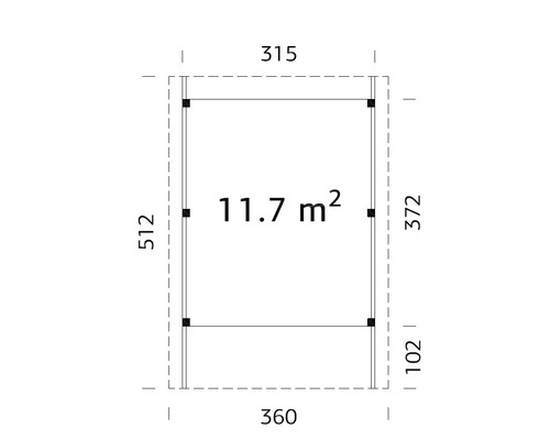 Grundriss mit den Maßen 360 mal 315 Zentimeter und einer Fläche von 11,7 Quadratmetern.
