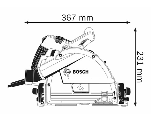 Bosch Mauernutfräse Maßzeichnung, 367 mm breit und 231 mm hoch