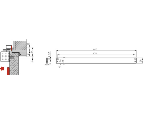 Technische Zeichnung eines Türschlosses mit Maßen