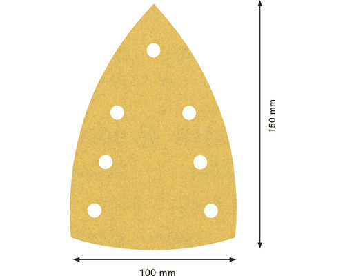 Dreieckschleifpapier mit Abmessungen 150 mm mal 100 mm und Löchern