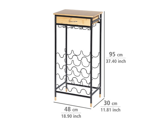 Weinregal mit Schublade, Flaschenhalter und Gläserhalter