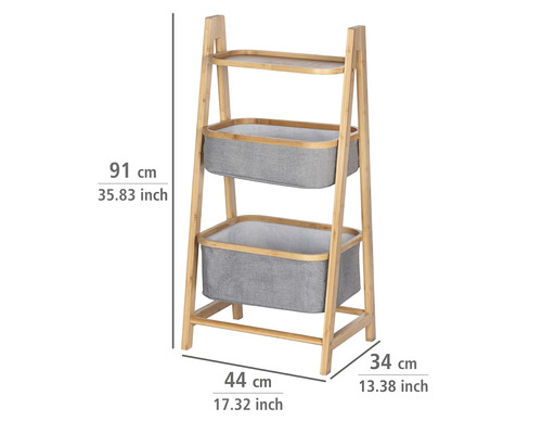 Badezimmerregal aus Bambus mit zwei Stoffkörben und einer Ablage, 91 Zentimeter hoch