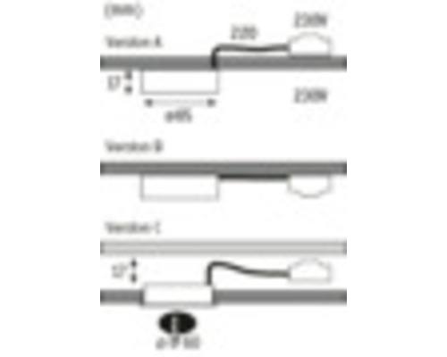 Schematische Darstellung verschiedener Kabelverlegungsoptionen mit Maßangaben.