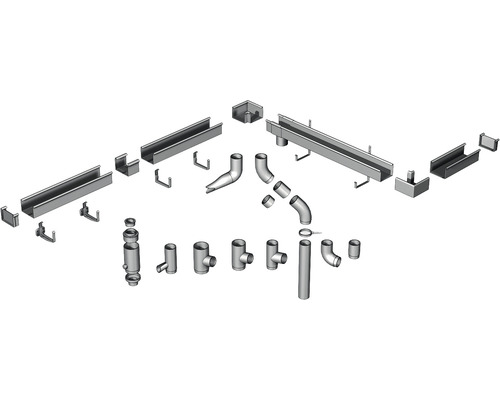 Dachrinnen-Komplettset mit Dachrinnen, Ecken, Rohren und Zubehör