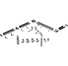 Entwässerungsrinnensystem mit Rinnen, Rohren und Verbindungselementen