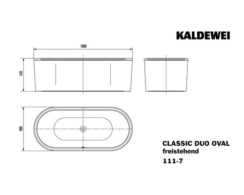 Kaldewei Classic Duo Oval freistehende Badewanne Maßzeichnung