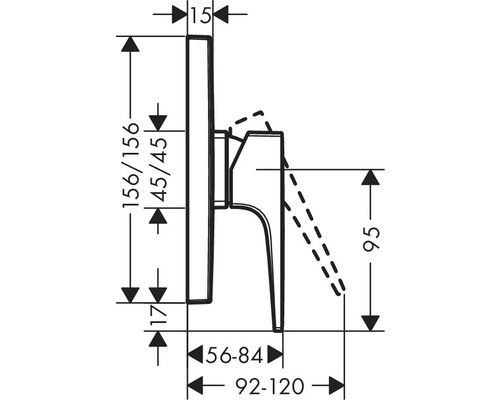 Technische Zeichnung eines Wasserhahn mit Maßangaben