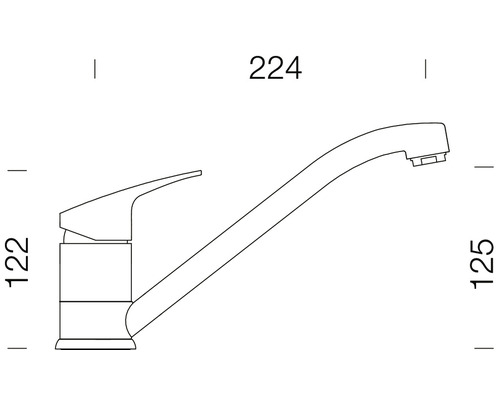 Zeichnung einer Küchenarmatur mit Maßangaben
