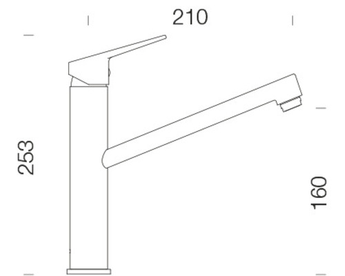Technische Zeichnung einer Küchenarmatur mit Größenangaben