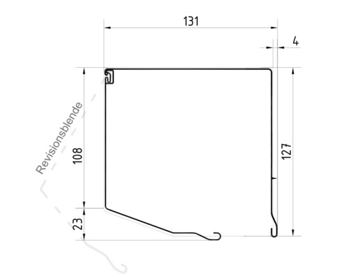 Technische Zeichnung eines Rollladenkastens mit Maßangaben