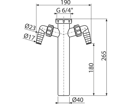 Technische Zeichnung eines Siphons mit Maßangaben
