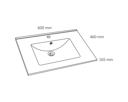 Waschtischplatte mit den Maßen 600 mm mal 460 mm