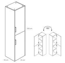 Hochschrank Differnz Bolo 35x160x35 cm weiß hochglanz